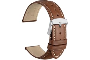 WOCCI 20mm Vintage Leather Watch Band for Men and Women, Silver Buckle (Cinnamon Brown)