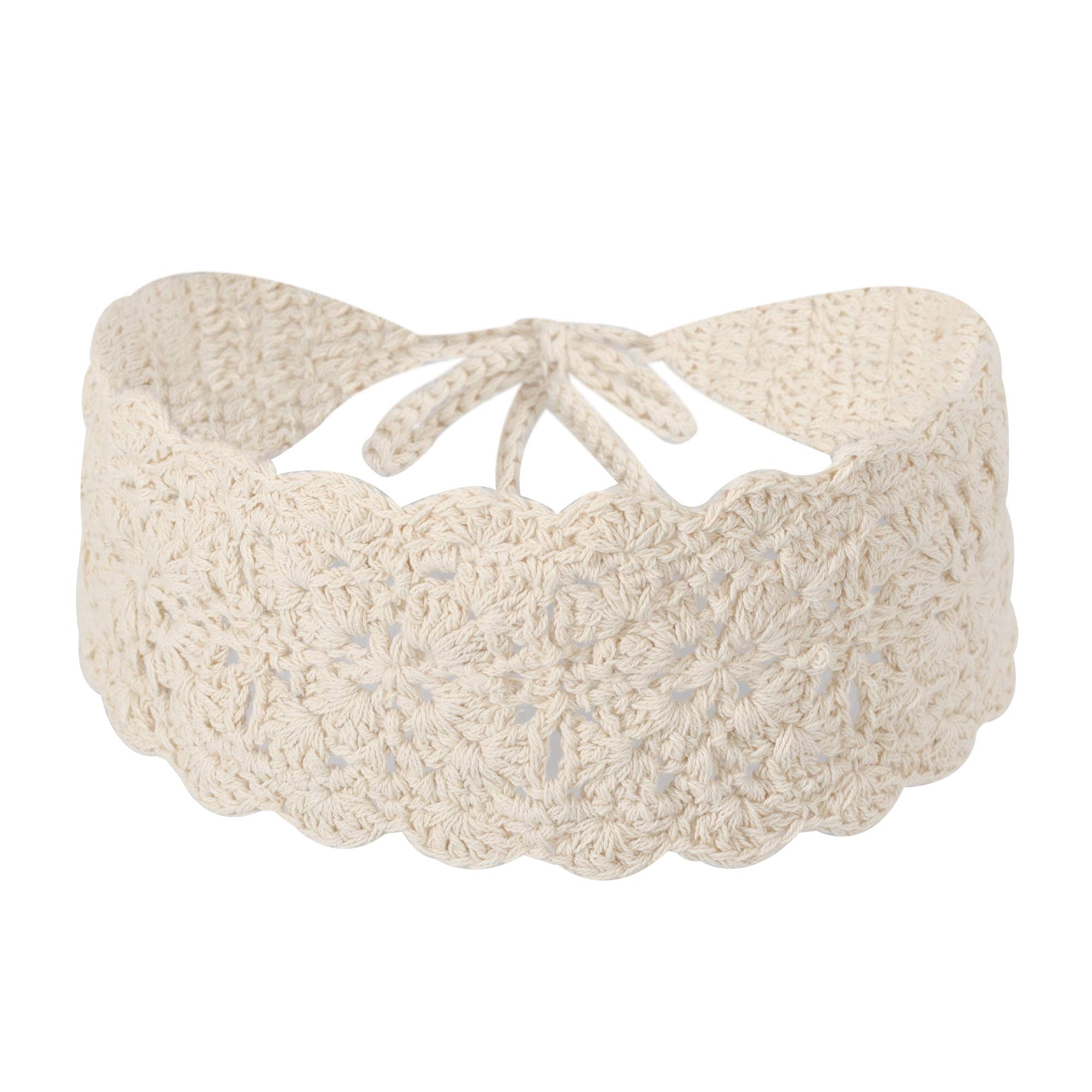 ZLYC Women Floral Headband Handmade Crochet Knit Vintage Hair Bands (Plain Ivory White)
