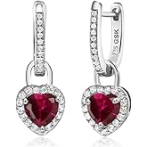 Gem Stone King 6MM Heart Shape Gemstone Birthstone and White Created Sapphire Heart Earrings | 925 Sterling Silver | Drop Dangle Earrings for Women