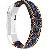 Adjustable Elastic Bands Compatible with Fitbit Alta/Alta HR, Soft Stretchy Nylon Sports Breathable Replacement Wristbands for Women Men (Purple Blue Boho)