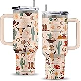 Uibunoo Cowgirl Gifts for Women, 40 Oz Cowgirl Tumbler with Handle & Straw, Cow Stuff, Thanksgiving Christmas Birthday Gift for Cowboy Women Men, Stainless Steel Cowboy Cup, 1 PCS