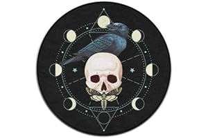 MEAUDIWES Ultra Soft Round Area Rugs Black Raven Moon Skull for Bedroom Anti-Slip Nursery Rug Family Room Living Room Carpets Play Mat Easy to Clean