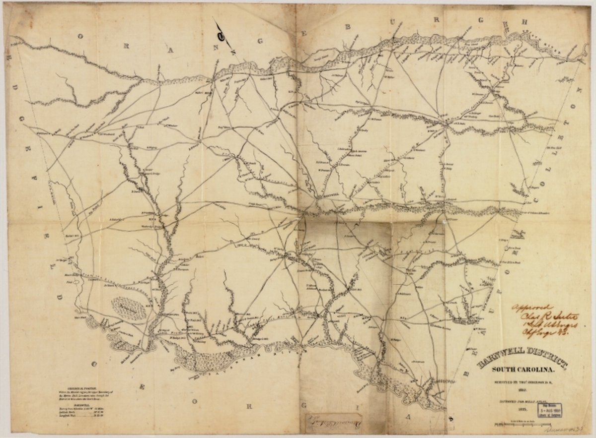 1825 map Barnwell County South Carolina Barnwell District