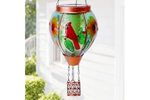 PROFINELLA Solar Hot Air Balloon Lantern with Flame， Cardinal Glass Solar Hanging Lights Outdoor Yard Patio Farmhouse Decoration, Cardinal Gifts for Women Grandma Mom - Cardinal