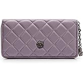 2R Quilted Leather Lambskin Wallet with Chain and Flower Charm, Diamond Pattern (Lavender)