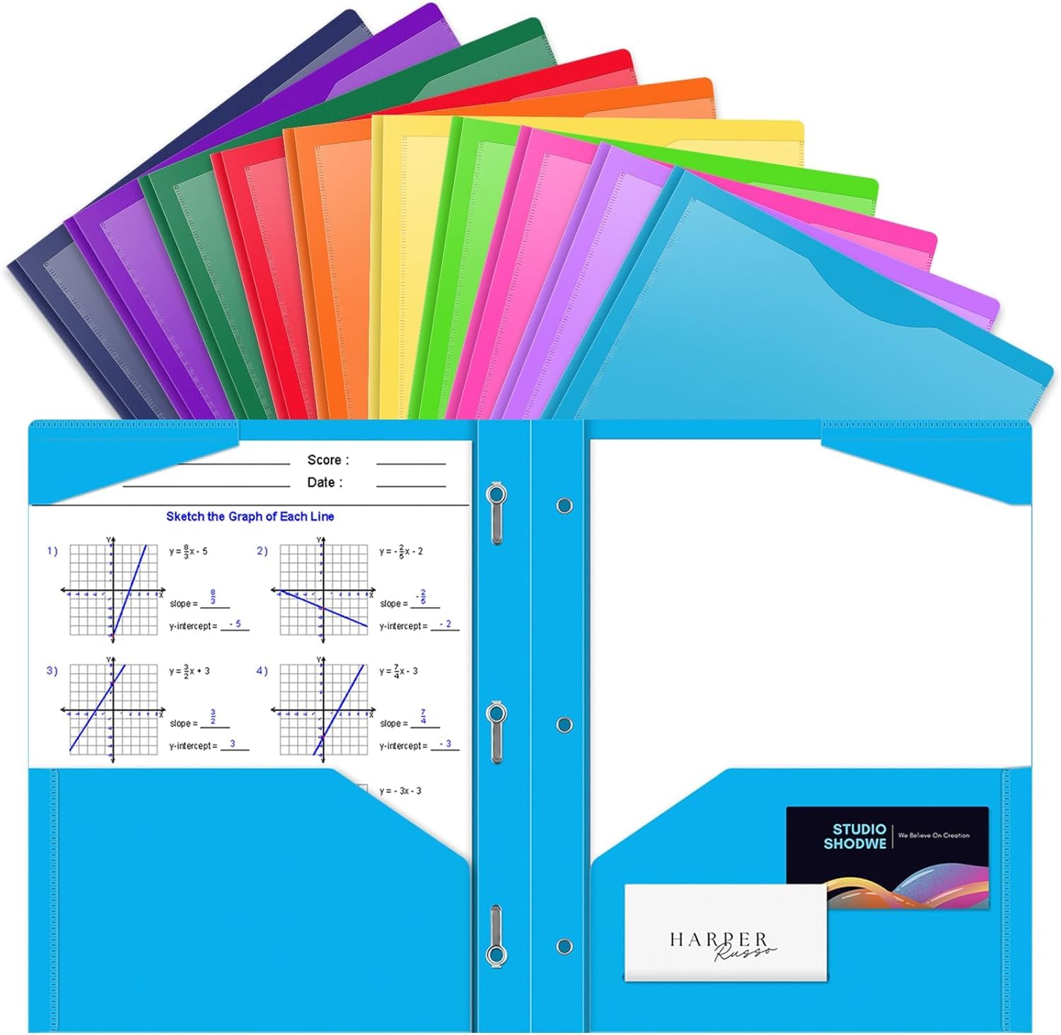 OTCRAFT 10 Pack A4 Pocket Plastic Folder 2 Pockets and 3 Prongs 2 Card Slots, Durable, Tear-Resistant Heavy Duty Pocket Folders with Prongs, Colored Prong Folders for Schoolwork & Officer(Colors)
