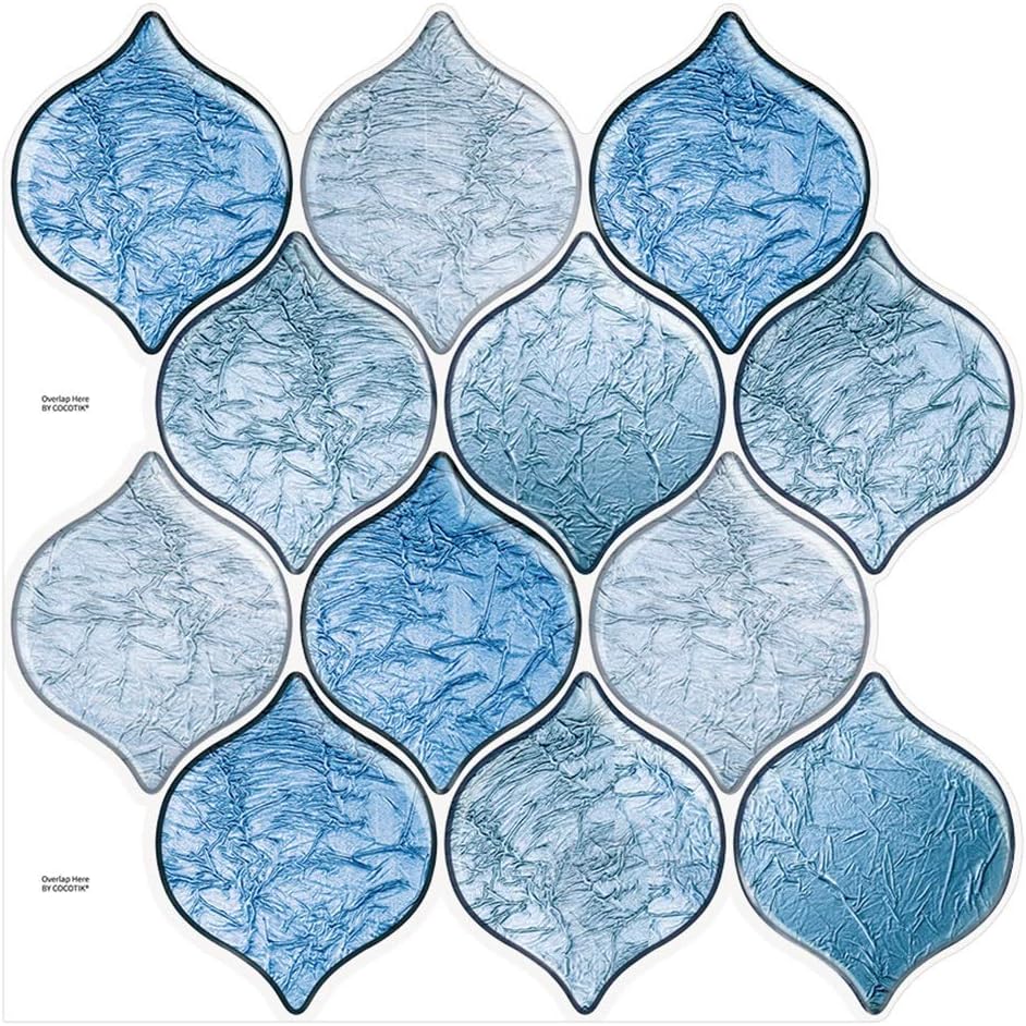 RUONAI 12"x12" 3D Gel Tile Peel And Stick Backsplash 4 Sheets/Pack (Color : Blue Arabesque)