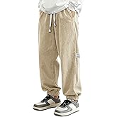 Men's Corduroy Joggers with Elastic Waist & Drawstring - Tapered Casual Pants Comfort Fit