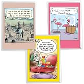 NobleWorks 3 Birthday Card Pack Funny Celebration Toons VC8124BDG-C1x3 | Hilarious Cartoon Notecards w/ Envelopes for Him or Her Retro Bday Greeting from Friends or Family Vintage