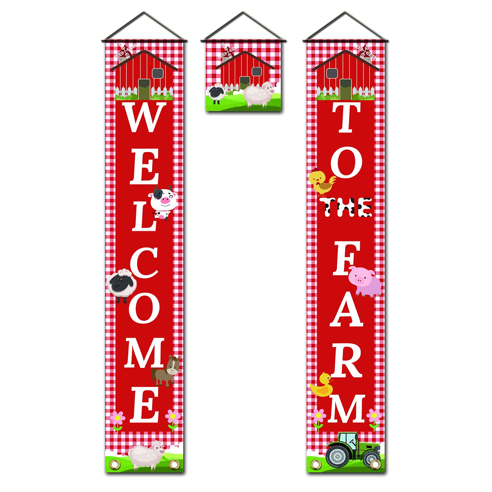 SUPERDANT 3 Pcs Welcome To The Farm Banner Door Hanging Flag Couplet Decor Sign Set Door Union Hanging Flag for Home Front Door Porch School Garden Yard Farm Decorations Party Supplies 180x30cm