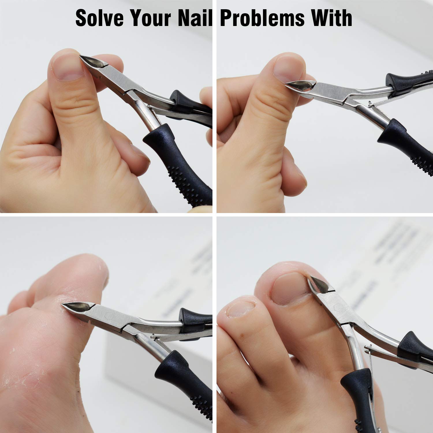 3PCS Anti-slip Handle Cuticle Trimmer with Cuticle Pusher and Triangle Cuticle Nail Pusher Peeler Scraper,Professional Stainless Steel Cuticle Nipper Set for Fingernails Toenails: Beauty