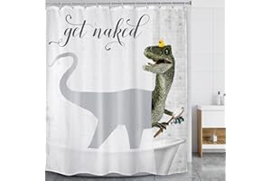 LGhtyro Cute Dinosaur Shower Curtain 60Wx71H Inch Funny Get Naked Quote Shower Curtain Bathroom Set Cool Dino Raptor Silhouette Animal Bath Curtain Baby Boys Kids Accessories Children Art Home Decor