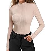 MANGOPOP Women's Mock Turtleneck Long Sleeve Shirts Thermal Ribbed Knitted Sweater Shirt for Womens 2025 Trendy Tops