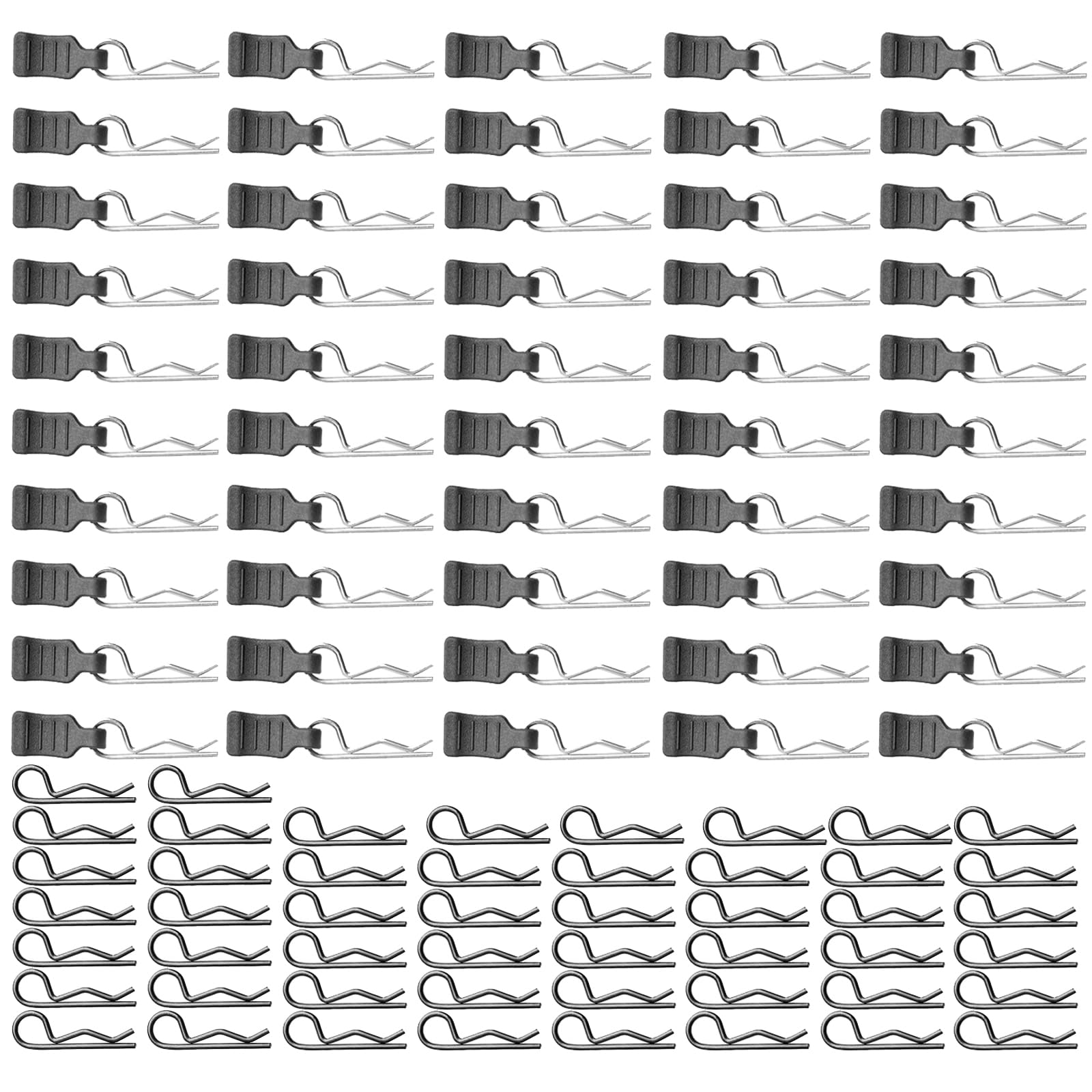 YijiaLink 50-sets Universal RC Car Body Shell Clips RC R-type Pins with Pull Tabs compatible with All 1/16 1/18 RC Vehicles Truck Buggy Shell Replacement Parts