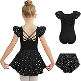 Zaclotre Ballet Leotards for Girls Toddler Ruffle Sleeve Crisscross Back Dance Dress Outfit with Removable Skirt Combo
