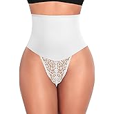 Werena Tummy Control Thong Shapewear for Women Mid High Waisted Body Shaper Underwear Lace Shaping Thong Girdle Panties