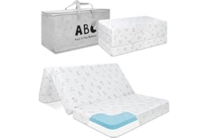 voomf Trifold Pack and Play Mattress, 38"x26" Memory Foam Dual-Sided Pack N Play Mattresses for Baby Toddler, Foldable Portable Travel Crib Mattress for Pack N Play, Alphabet