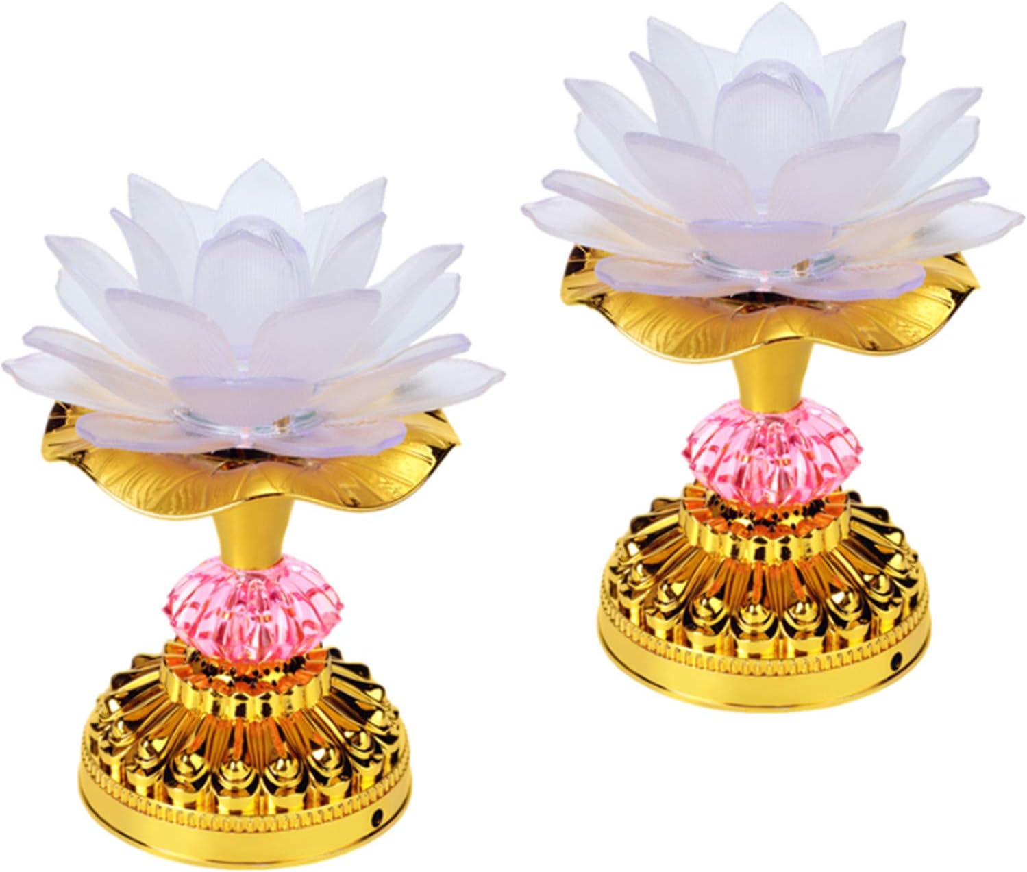 Oil Lamps & Accessories - LACGO Pack of 2 LED Lotus Buddhist Lights Color-Changing Gradient Buddha Lotus Lamps Plug in or Battery-Operated Buddhist Lamp Worship Prayer Faith Supply Things (3.3''W/5.5''H, White)
