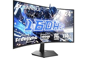 SANSUI 24 Inch Curved 160Hz Gaming Monitor,1500R Curved Gaming Monitor FHD 1080P Computer Monitor,MPRT 1ms Fast VA Display,Freesync,HDR,3000:1, HDMI2.0,DP1.4, VESA Support(ES-G24C1L HDMI Cable Incl.)