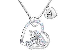 IEFRICH Unicorns Gifts for Girls - Unicorns Gifts CZ Heart Unicorn Necklaces for Girls Jewelry Initial Necklaces for Girls Teen Unicorns Gifts for Girls Unicorn Jewelry Birthday Gifts