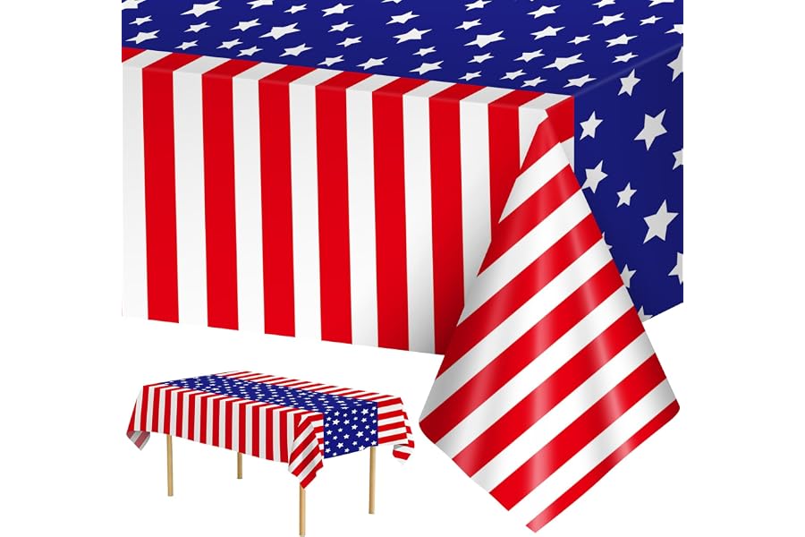 Litmitfu 3 Pcs Patriotic Tablecloth 4th of July Decorations - Disposable Plastic Patriotic Themed Table Cover for July 4th Decoration Memorial Independence Day Party Supplies Table Decor, 108x54 Inch
