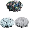 Shower Caps, 3 PACK Bath Cap for Women Waterproof & Adjustable Double Layered Shower Cap (Multi-colored8)