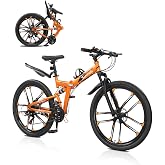 CamPingSurvivals Folding Bike 21Speed Foldable Mountain Bike Foldable Bike | Dual Suspension &amp; Disc Brake, 10 Spoke Mag Wheels, 21 Speed, Quick Release Design | Includes Fender &amp; Bottle Cage