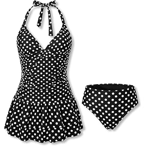 Voxikidio 7-16 Years Teen Girl Swimsuit Halter Neck Two Piece Cover Up Skirt Bathing Suit Beach Swimwear for Girls