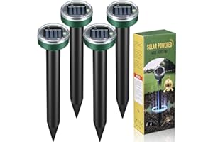 LEOFI Mole Repellent Solar Powered Gopher Repellent Ultrasonic Solar Powered Sonic Mole Deterrent Stakes, Snake Groundhog Repellent for Yard, Garden, Lawn (4 Pack)