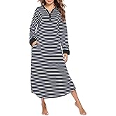Ekouaer Womens Nightgown Long Loungewear V Neck Nightshirt Sleepwear Full Length Sleepshirt with Pockets