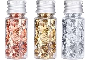 SERLIUM Edible Gold Leaf, Gold Leaf Cake Decoration Gold Flakes Food Gold Foil Decoration Baking Gold Foil Decor Chocolates Decor Gold Leaf Sheets for Cooking Dessert Decoration Crafts Makeup (Gold Silver Rose Gold)