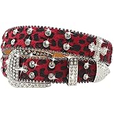 EVERBLTING Rhinestone Cross Belt Men Women Cross Leopard Belt Punk Studded Cross Belts Western Cowgirl BB Belts Y2k