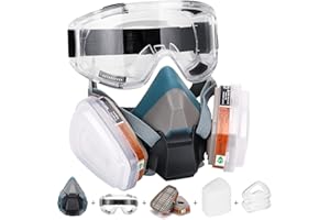 XIANZHO Respirator Mask, Reusable Half Face Gas Masks with Dual Activated Carbon Filters and Anti-Fog Safety Glasses Against Painting/Chemicals /Organic Vapors Perfect for Painters, Spray, Resin, Sanding Work