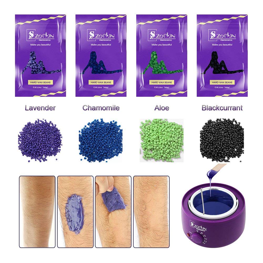 Wax Heater, Hair Removal Waxing Kit, Electric Wax Warmer with 4 Hard