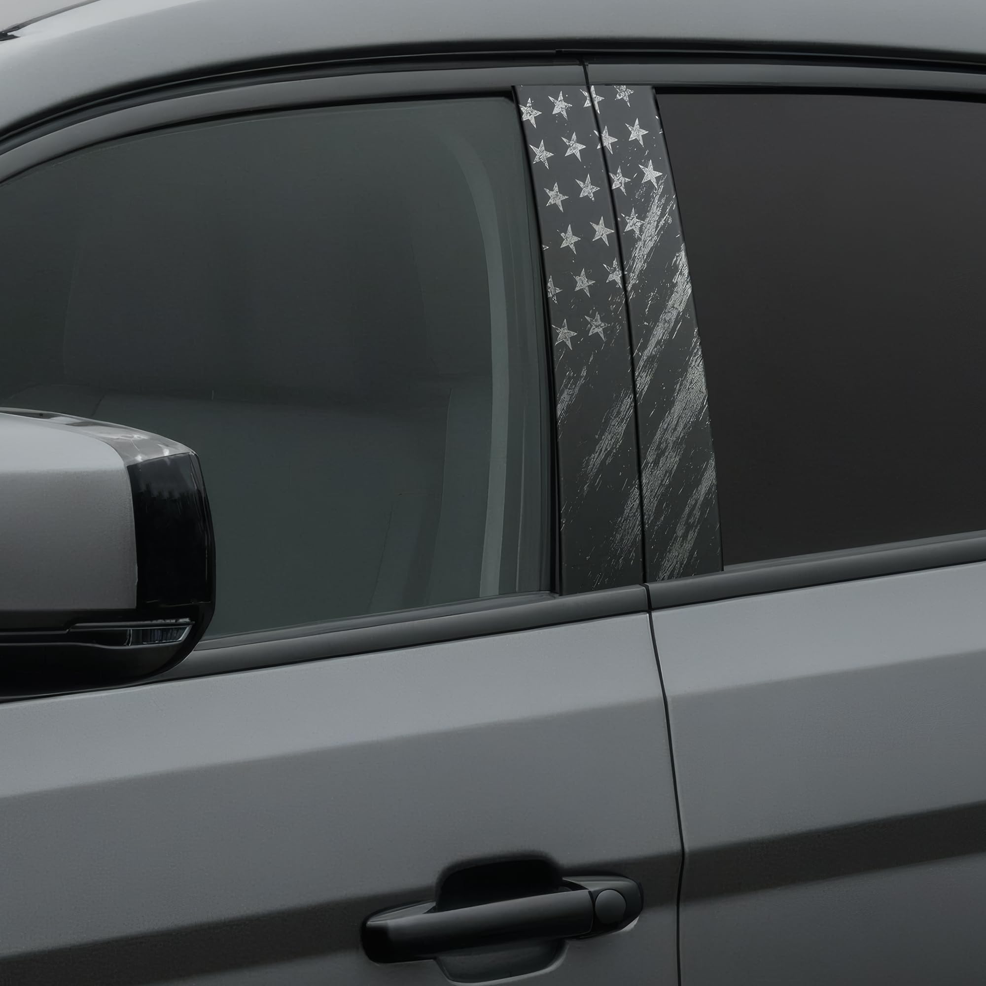 Photo 1 of 2PCS Car B-Pillar Sticker Decal Set, 12"x21.5" Gloss Vinyl Wrap, Waterproof Vehicle Door Pillar Decoration with Squeegee for Easy DIY Install (Flag Grayscale)