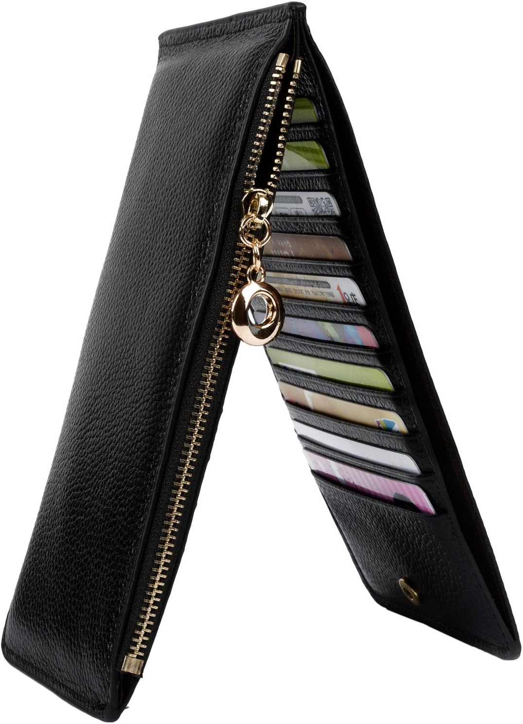 Wallet for Women RFID Blocking Genuine Leather Multi Card Organizer with Zipper Pocket