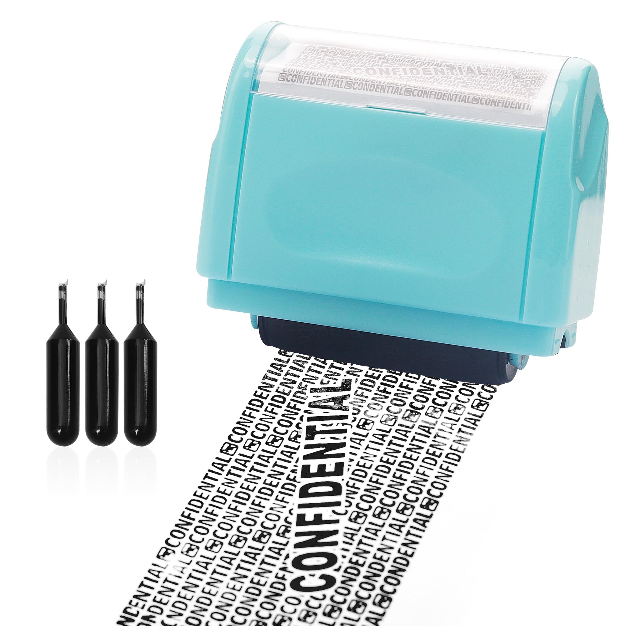 Privacy ID Address Protector Blocker, Identity Theft Safety Defender Roller - Wide Green Stamp + 3 Refills Ink