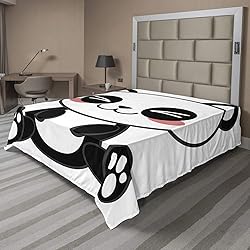 Ambesonne Anime Flat Sheet, Cartoon Smiling Panda