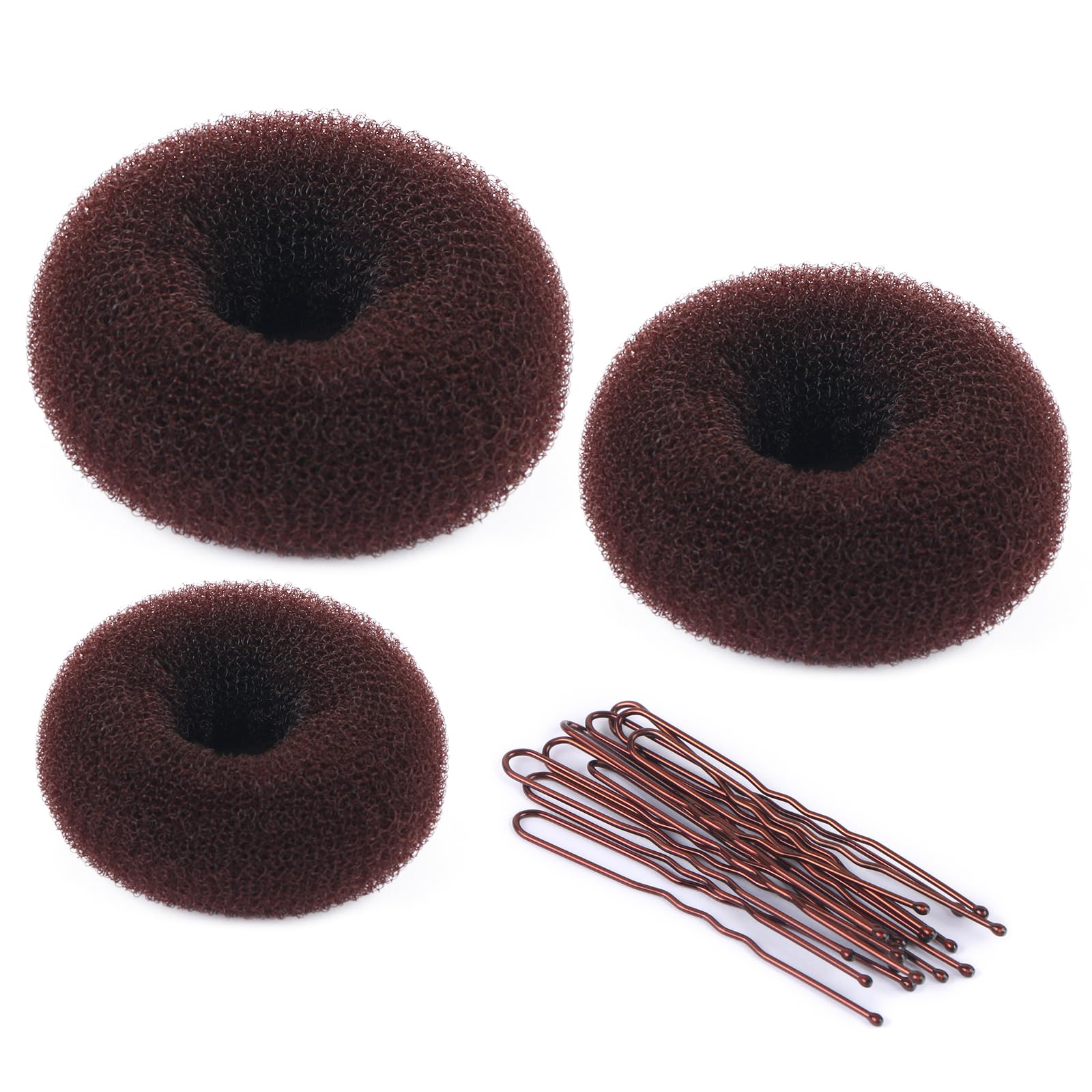 Photo 1 of Teqooza Donut Hair Bun Maker, 3 Pcs Dark Brown Ring Style Bun Maker with 10 Pcs U Shaped Hair Pins for Women Dance Party Use