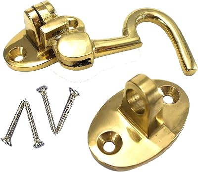 SISI UK Brass Cabin Hook & Eye 2 Inch Silent Door Catch with Screws