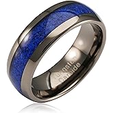 100S JEWELRY Gunmetal Tungsten Rings for Men, Blue Lapis Lazuli Inlay, Dome Shape, Wedding Engagement Promise Band, Sizes 6-16