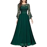 MISSMAY Women's Formal Lace Chiffon Bell Sleeve Wedding Party Long Dress