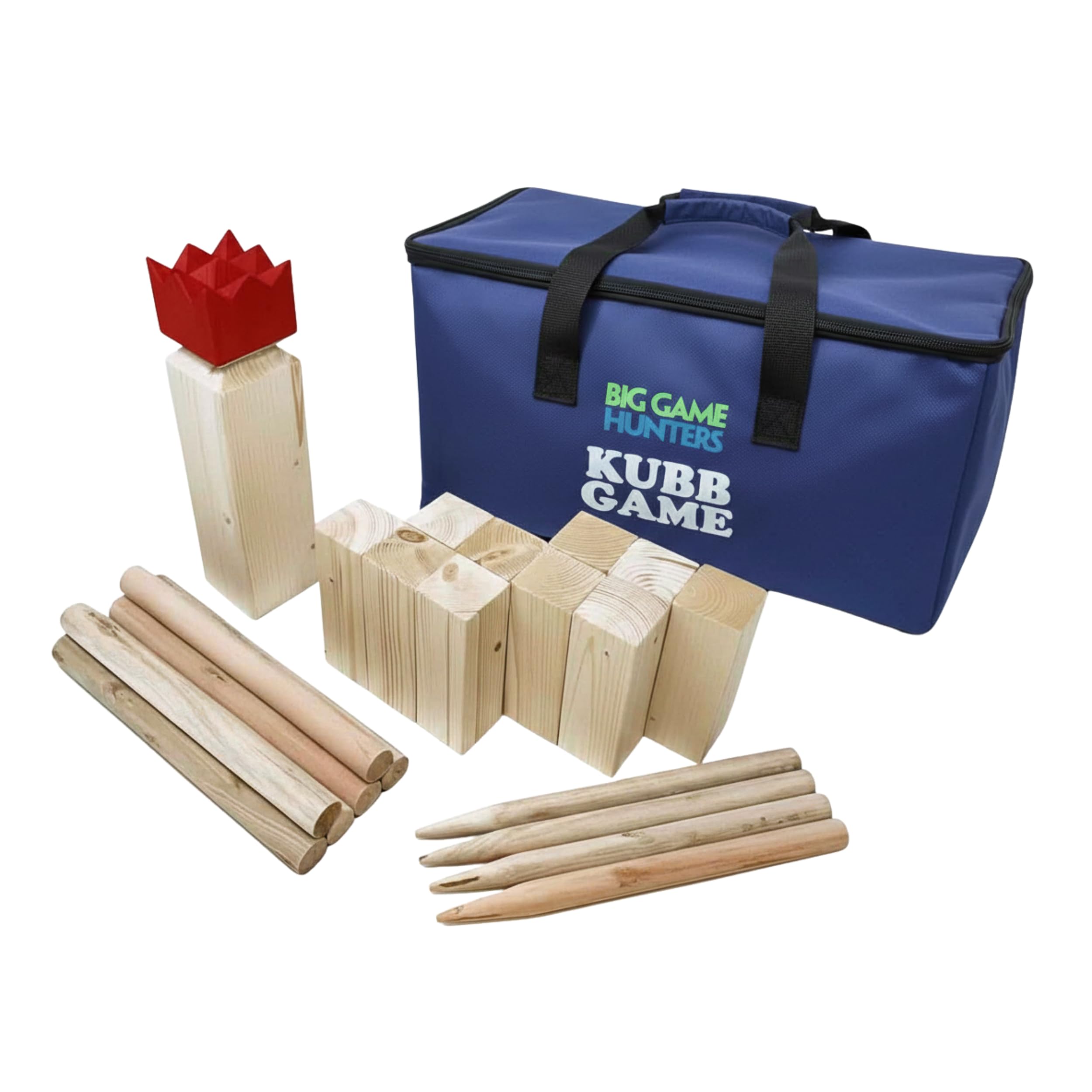 Premium Kubb Game Set – Viking Outdoor Throwing Lawn Game for Adults & Families – Includes Wooden Kubb Pieces with Bonus Cotton Travel Bag and Carry Case