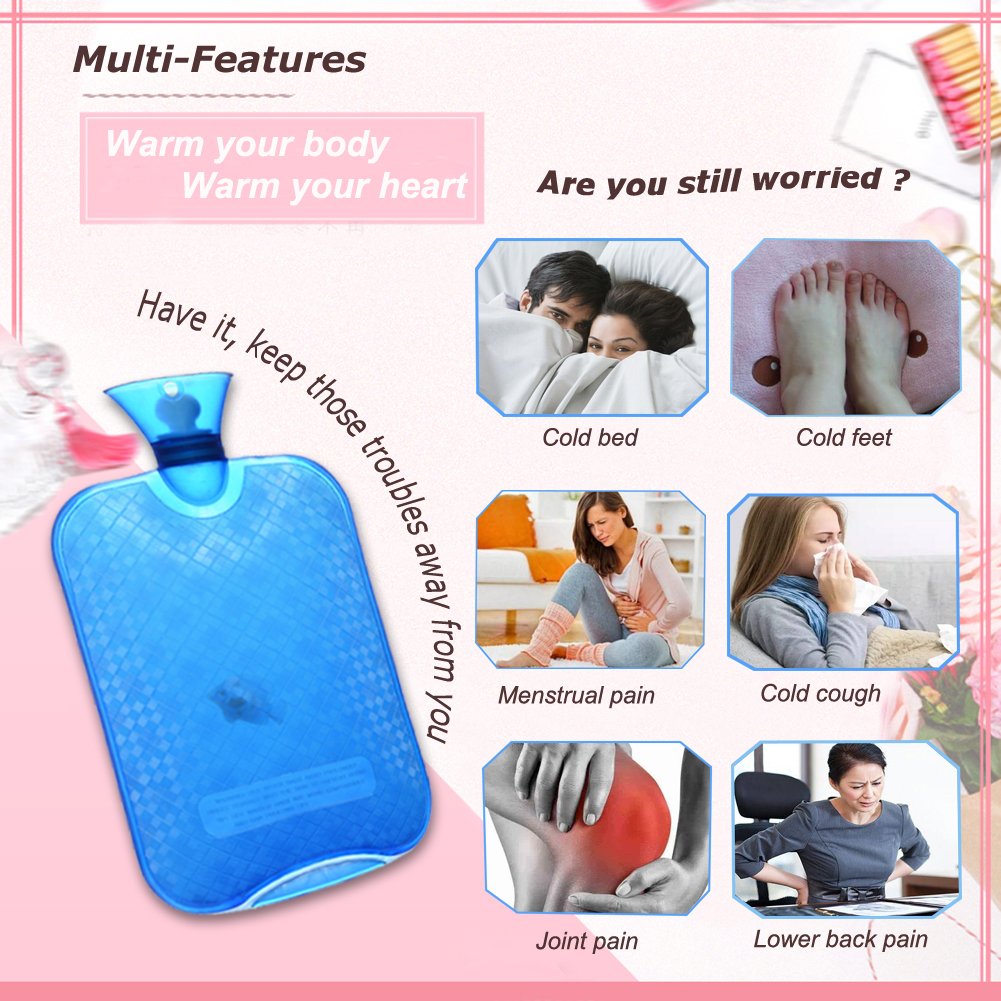 Hot Water Bottle Hot Water Bag with Knit Cover 2L Thicked PVC Retains Heat for 6 Hours Winter Warm Relaxing Heat Cold Therapy