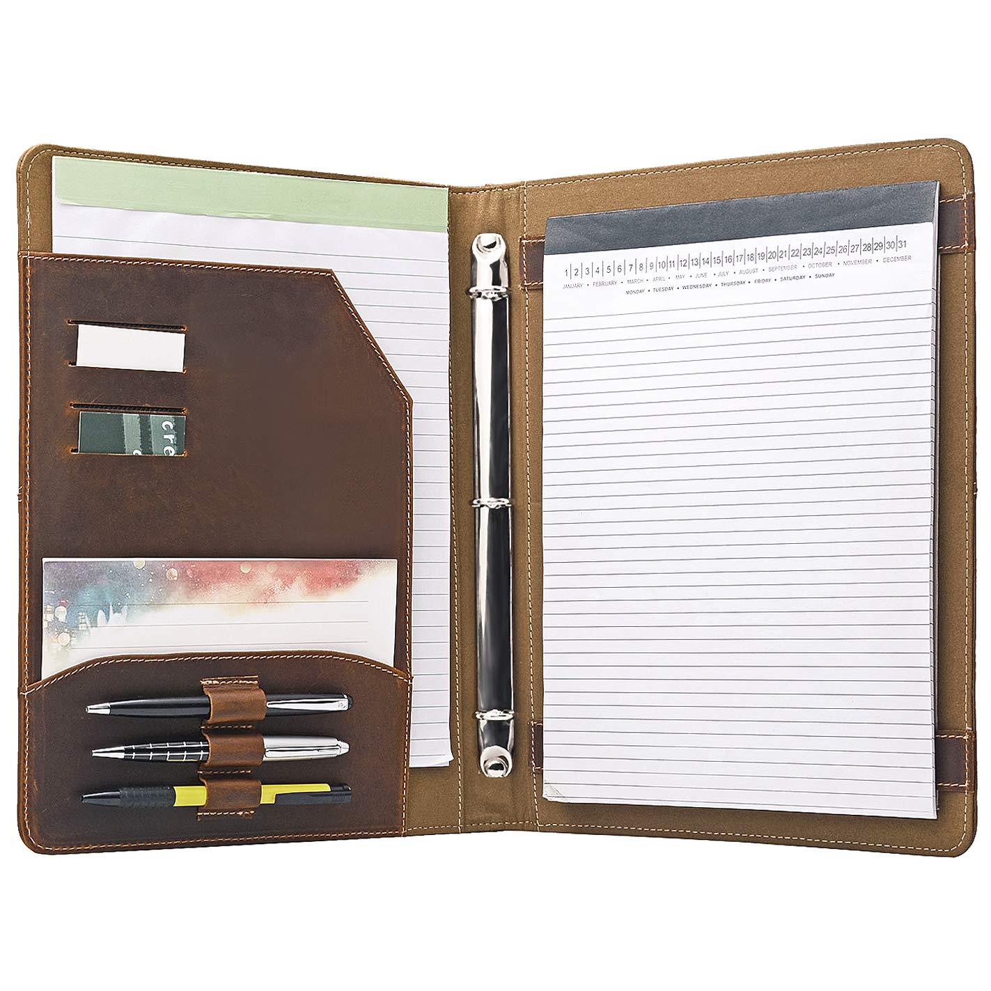 iCarryAlls Vintage Crazy Horse Leather Padfolio, Handmade Professional 3 Ring Binder Portfolio for L
