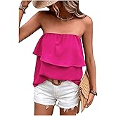 SOLY HUX Women's Ruffle Strapless Sleeveless Tube Tops Solid Summer Top