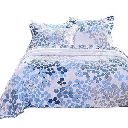 Unimall Quilted Bedspread Throw Double King Size 100 Cotton Blue
