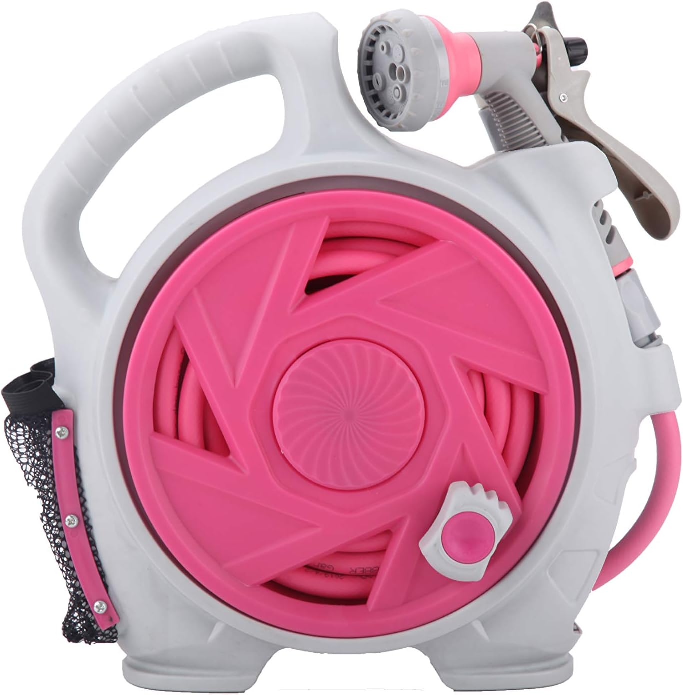 Early July Retractable Garden Hose with Hose Reel-50 FT, 6 Function Spray Nozzle (Pink)