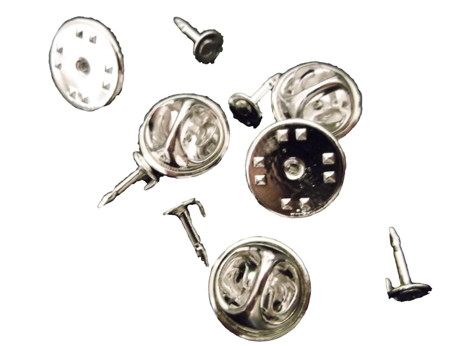 100 x Silver Colour Tie Tac (Tack) Pin Flat Pad and Tie Squeeze Butterfly Clutch for Clothes, Jewellery and Art