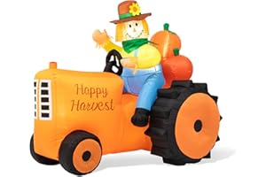 EUTY 7FT Lighted Inflatable Scarecrow Tractor Décor Fall & Harvest Outdoor & Indoor Holiday Yard Decor Big Blow Up Novelty Welcome Decor for Fall/Thankgiving